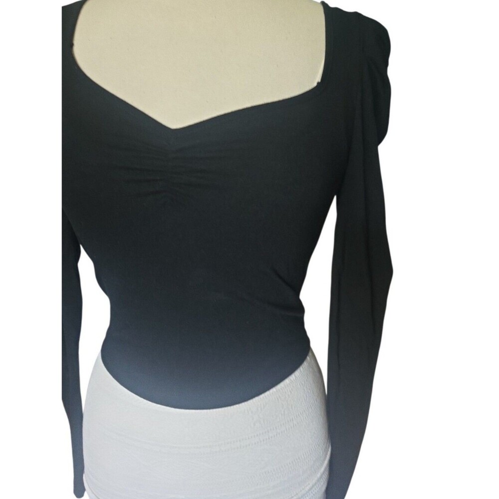 Garage Black Long Sleeve Sweetheart Ruched Top